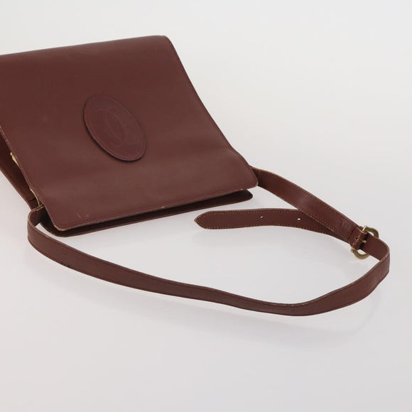 CARTIER Must Line Shoulder Bag Leather 5 Set Bordeaux Beige Auth 189700