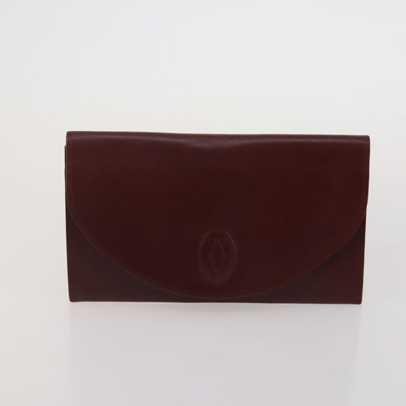 CARTIER Must Line Shoulder Bag Leather 5 Set Bordeaux Beige Auth 189700
