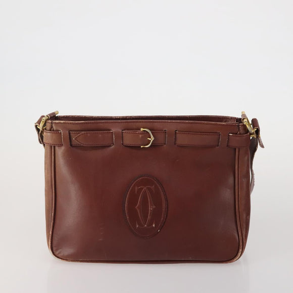 CARTIER Must Line Shoulder Bag Leather 5 Set Bordeaux Beige Auth 189700