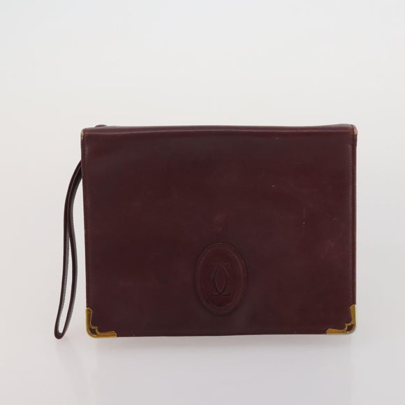 CARTIER Must Line Shoulder Bag Leather 5 Set Bordeaux Beige Auth 189700
