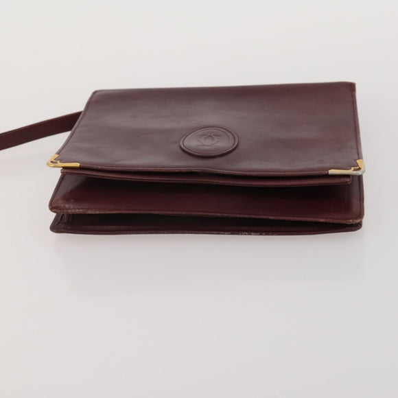 CARTIER Must Line Shoulder Bag Leather 5 Set Bordeaux Beige Auth 189700