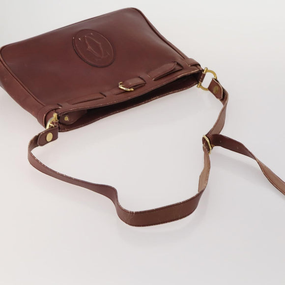 CARTIER Must Line Shoulder Bag Leather 5 Set Bordeaux Beige Auth 189700