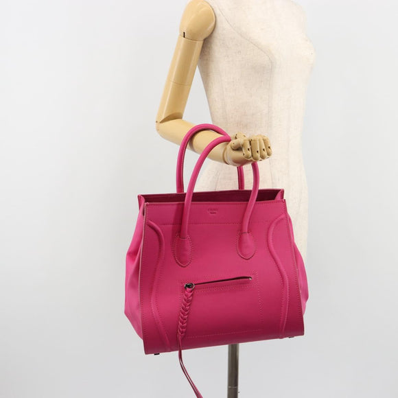 CELINE Luggage Phantom Hand Bag Leather Pink Silver Auth 189707A