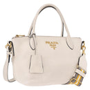 PRADA Hand Bag Vittero Dino Leather 2way White Gold Auth 189711A-1