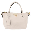 PRADA Hand Bag Vittero Dino Leather 2way White Gold Auth 189711A-13