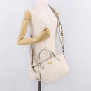 PRADA Hand Bag Vittero Dino Leather 2way White Gold Auth 189711A-29