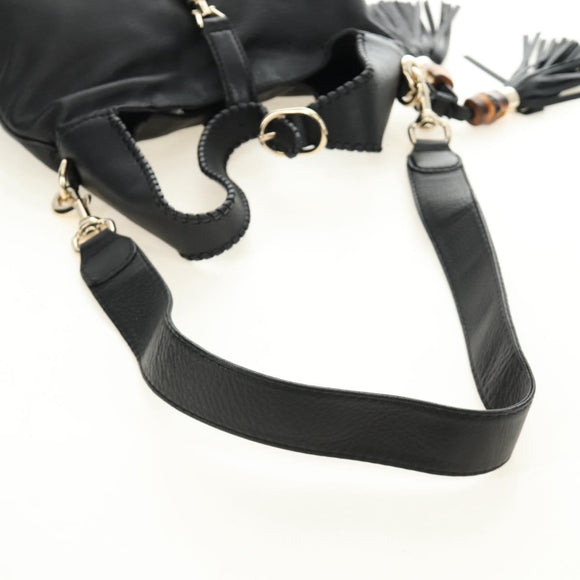 GUCCI Bamboo New Jackie Shoulder Bag Leather 2way Black Gold 246907 Auth 189713V