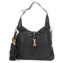 GUCCI Bamboo New Jackie Shoulder Bag Leather 2way Black Gold 246907 Auth 189713V-2