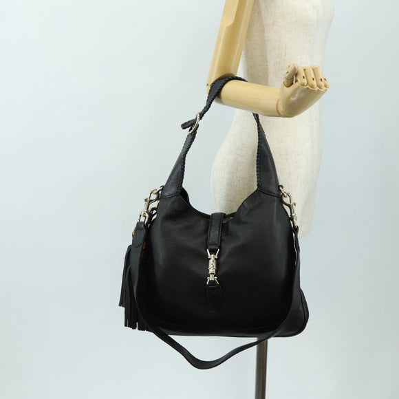 GUCCI Bamboo New Jackie Shoulder Bag Leather 2way Black Gold 246907 Auth 189713V