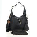 GUCCI Bamboo New Jackie Shoulder Bag Leather 2way Black Gold 246907 Auth 189713V-29