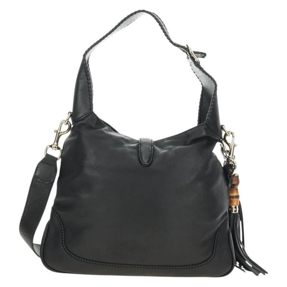 GUCCI Bamboo New Jackie Shoulder Bag Leather 2way Black Gold 246907 Auth 189713V