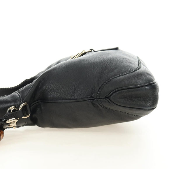 GUCCI Bamboo New Jackie Shoulder Bag Leather 2way Black Gold 246907 Auth 189713V