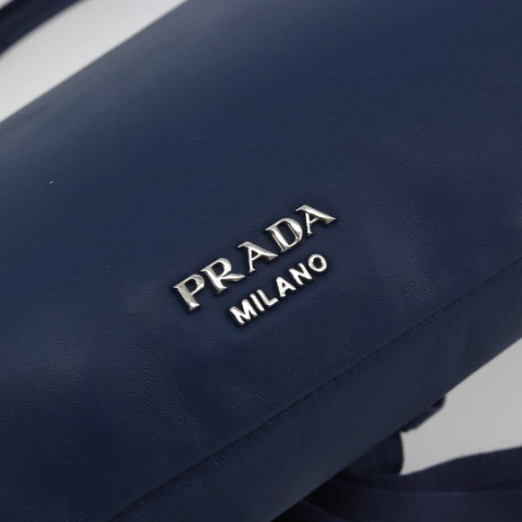 PRADA Shoulder Bag Leather Blue Silver Auth 189715A