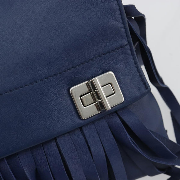 PRADA Shoulder Bag Leather Blue Silver Auth 189715A