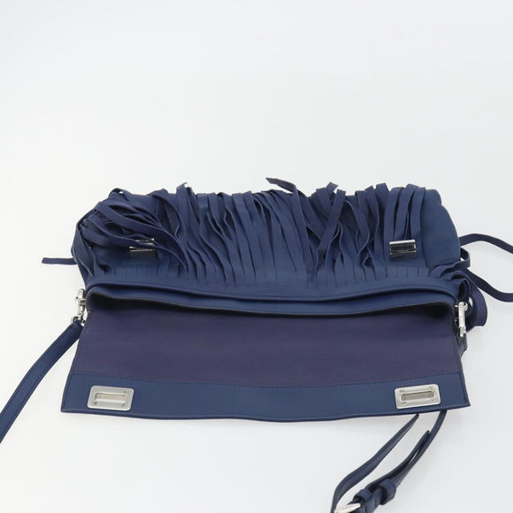 PRADA Shoulder Bag Leather Blue Silver Auth 189715A
