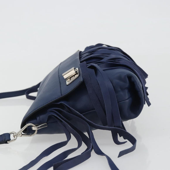 PRADA Shoulder Bag Leather Blue Silver Auth 189715A