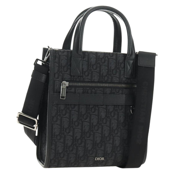 Christian Dior Trotter Canvas Safari Hand Bag 2way Black Silver Auth 189716SM