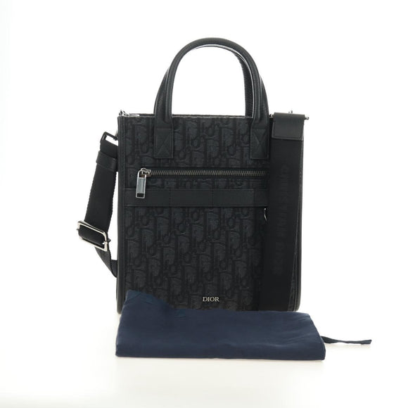 Christian Dior Trotter Canvas Safari Hand Bag 2way Black Silver Auth 189716SM
