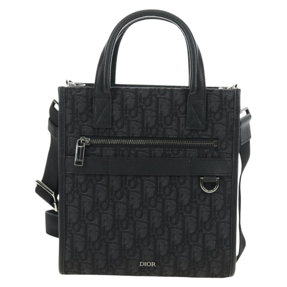 Christian Dior Trotter Canvas Safari Hand Bag 2way Black Silver Auth 189716SM