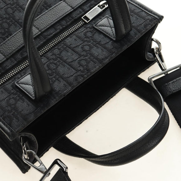 Christian Dior Trotter Canvas Safari Hand Bag 2way Black Silver Auth 189716SM