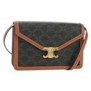 CELINE Macadam Canvas Trionfenvelope Shoulder Bag PVC Black Gold Auth 189718SM-1