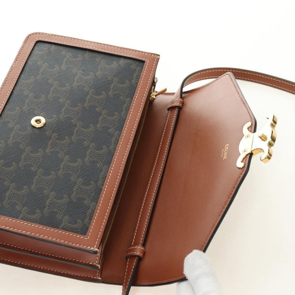 CELINE Macadam Canvas Trionfenvelope Shoulder Bag PVC Black Gold Auth 189718SM