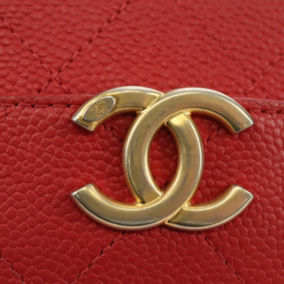 CHANEL Matelasse Chic Affinity Chain Bag Caviar Skin Red Gold CC Auth 189719M