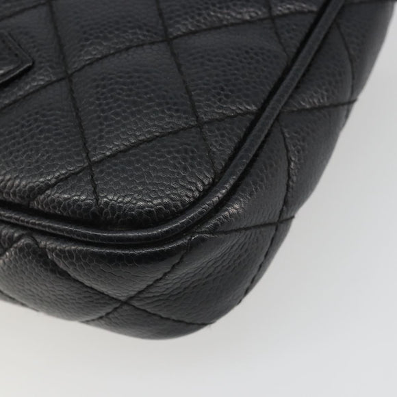 CHANEL Matelasse Chain Shoulder Bag Caviar Skin Black Gold CC Auth 189723V