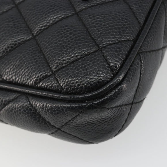 CHANEL Matelasse Chain Shoulder Bag Caviar Skin Black Gold CC Auth 189723V