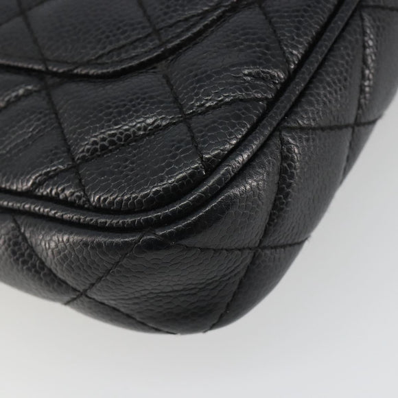 CHANEL Matelasse Chain Shoulder Bag Caviar Skin Black Gold CC Auth 189723V