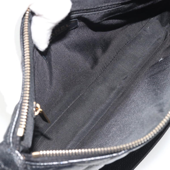 CHANEL Matelasse Chain Shoulder Bag Caviar Skin Black Gold CC Auth 189723V