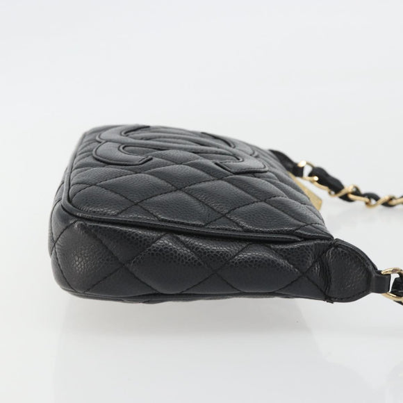 CHANEL Matelasse Chain Shoulder Bag Caviar Skin Black Gold CC Auth 189723V