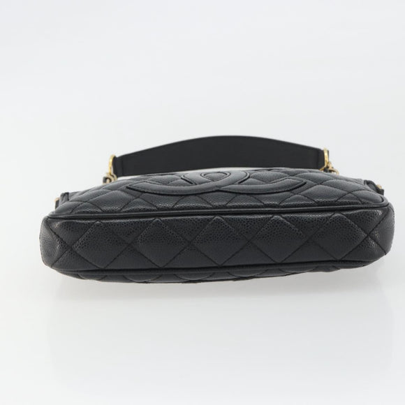 CHANEL Matelasse Chain Shoulder Bag Caviar Skin Black Gold CC Auth 189723V