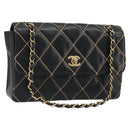 CHANEL Wild Stitch Chain Shoulder Bag Leather Black Gold CC Auth 189724V-1