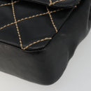 CHANEL Wild Stitch Chain Shoulder Bag Leather Black Gold CC Auth 189724V-15