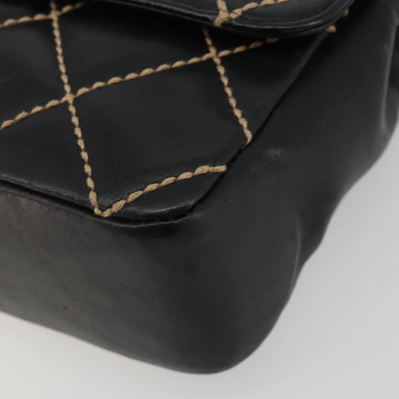 CHANEL Wild Stitch Chain Shoulder Bag Leather Black Gold CC Auth 189724V