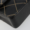 CHANEL Wild Stitch Chain Shoulder Bag Leather Black Gold CC Auth 189724V-16