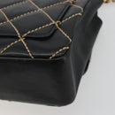 CHANEL Wild Stitch Chain Shoulder Bag Leather Black Gold CC Auth 189724V-17