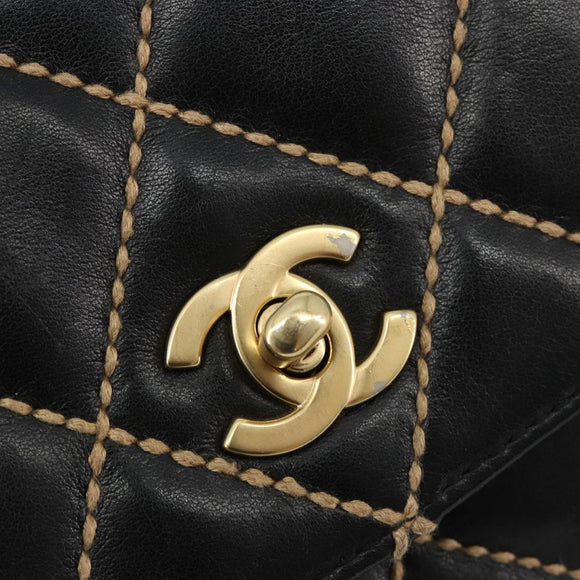 CHANEL Wild Stitch Chain Shoulder Bag Leather Black Gold CC Auth 189724V