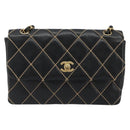 CHANEL Wild Stitch Chain Shoulder Bag Leather Black Gold CC Auth 189724V-13