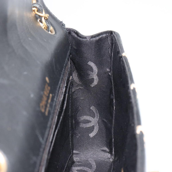 CHANEL Wild Stitch Chain Shoulder Bag Leather Black Gold CC Auth 189724V