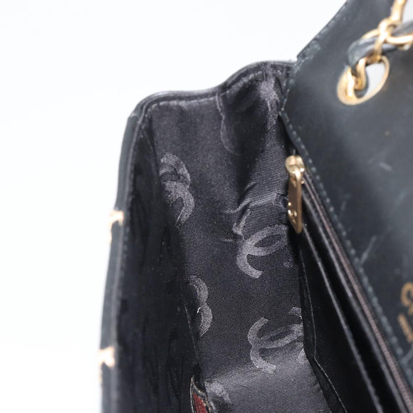 CHANEL Wild Stitch Chain Shoulder Bag Leather Black Gold CC Auth 189724V