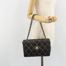 CHANEL Wild Stitch Chain Shoulder Bag Leather Black Gold CC Auth 189724V-27