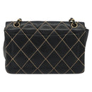 CHANEL Wild Stitch Chain Shoulder Bag Leather Black Gold CC Auth 189724V-2