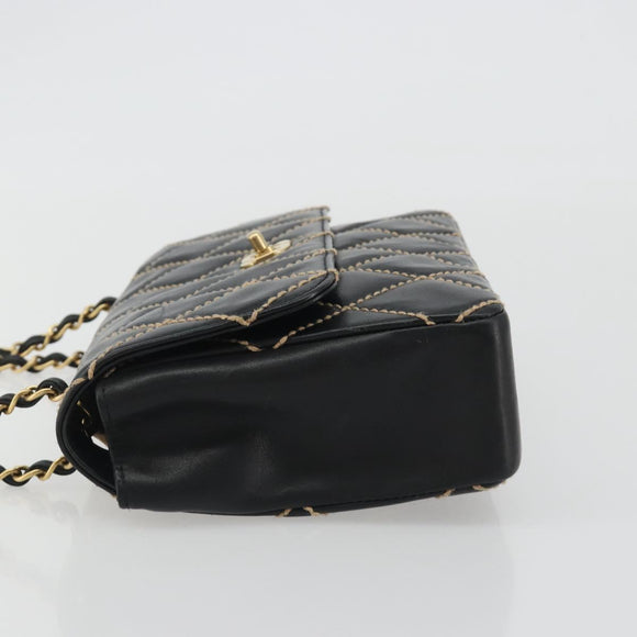 CHANEL Wild Stitch Chain Shoulder Bag Leather Black Gold CC Auth 189724V