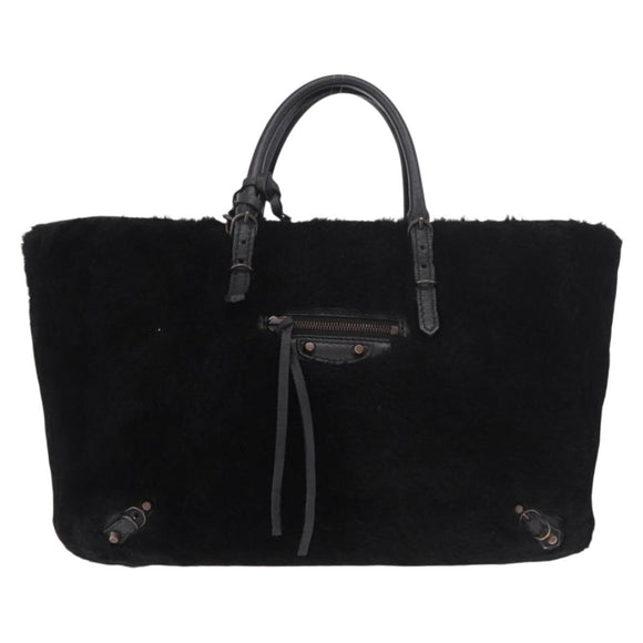 BALENCIAGA Hand Bag Fur 2way Black Auth 189725A