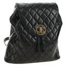 CHANEL Matelasse Backpack Lamb Skin Black Gold CC Auth 189728V-1