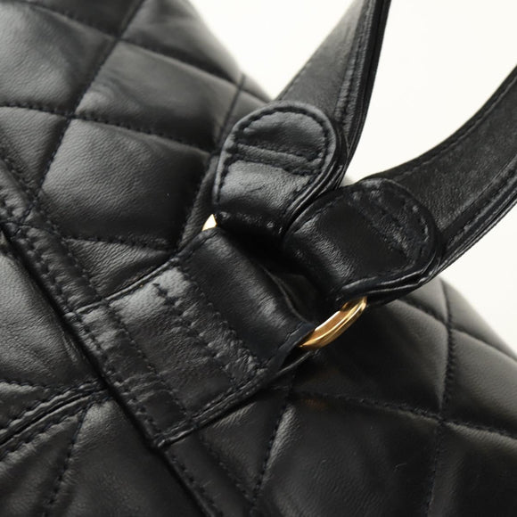 CHANEL Matelasse Backpack Lamb Skin Black Gold CC Auth 189728V