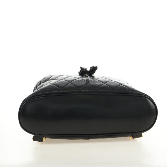 CHANEL Matelasse Backpack Lamb Skin Black Gold CC Auth 189728V