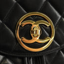 CHANEL Matelasse Backpack Lamb Skin Black Gold CC Auth 189728V-18